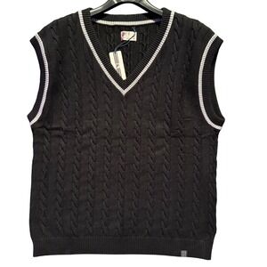 FILA Baseline Cable Knit‎ Vest Mens Large Black Sleeveless Sweater Heavyweight